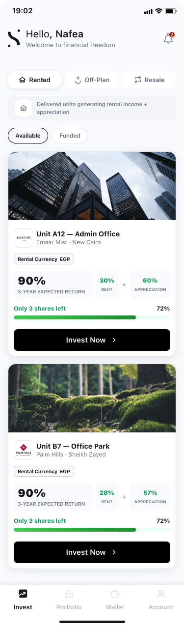 Safe Investments app — live property opportunities in Egypt