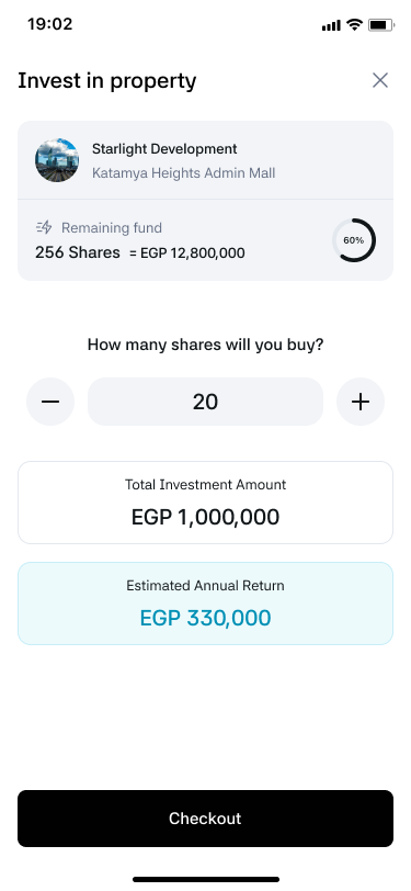 SAFE app — share selector with live return estimate