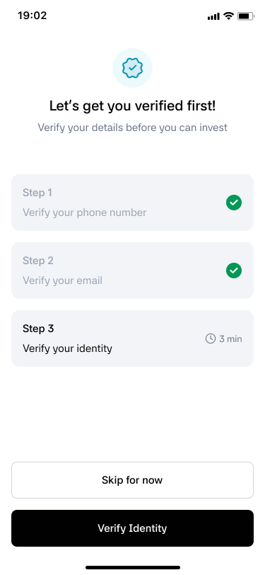 SAFE app — three-step investor verification